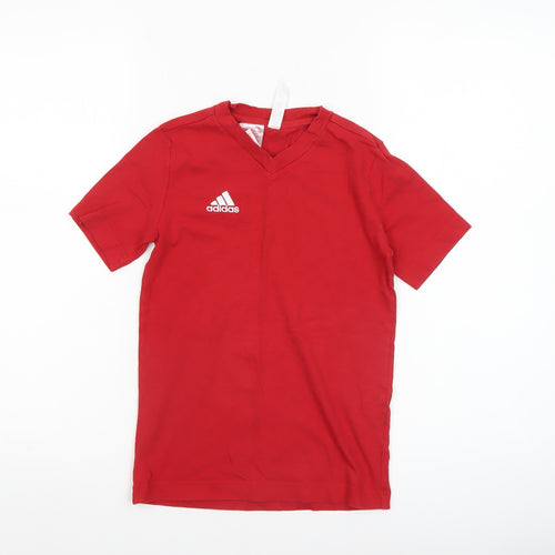 Adidas Boys Red V-Neck Short Sleeve Cotton Sports T-Shirt 9-10 Years