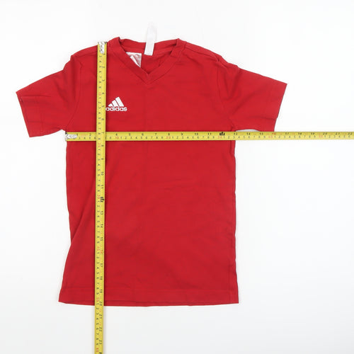 Adidas Boys Red V-Neck Short Sleeve Cotton Sports T-Shirt 9-10 Years