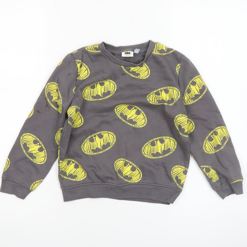 Batman Boys Grey Pullover Sweatshirt 6-7 Years Graphic Logo Crew Neck