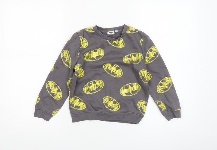Batman Boys Grey Pullover Sweatshirt 6-7 Years Graphic Logo Crew Neck