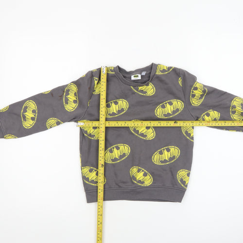 Batman Boys Grey Pullover Sweatshirt 6-7 Years Graphic Logo Crew Neck