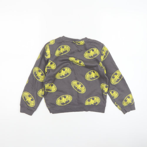 Batman Boys Grey Pullover Sweatshirt 6-7 Years Graphic Logo Crew Neck