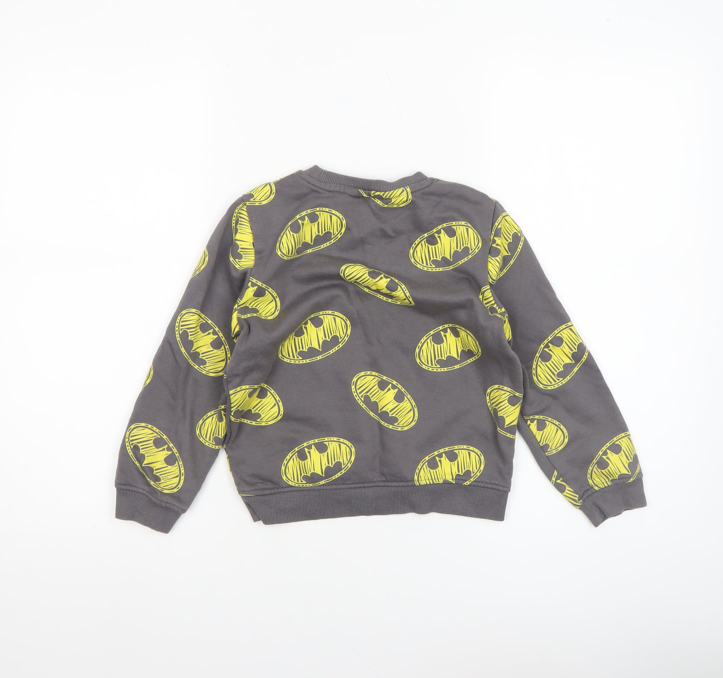 Batman Boys Grey Pullover Sweatshirt 6-7 Years Graphic Logo Crew Neck