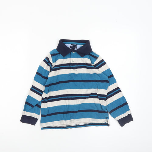 Tommy Hilfiger Boys Blue Striped Long Sleeve Polo Shirt Size 6 Cotton