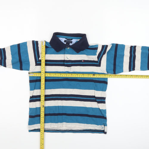 Tommy Hilfiger Boys Blue Striped Long Sleeve Polo Shirt Size 6 Cotton
