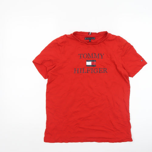 Tommy Hilfiger Boys Red Logo Cotton T-Shirt Size 164 Regular Fit