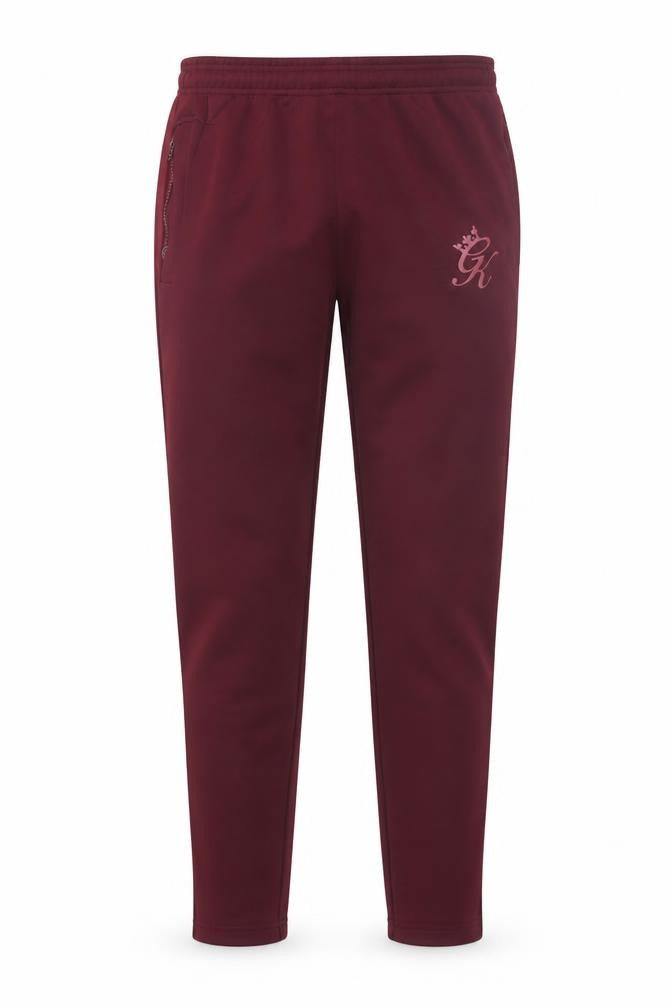 Front view of GK men’s burgundy joggers medium polyester blend comfortable fit