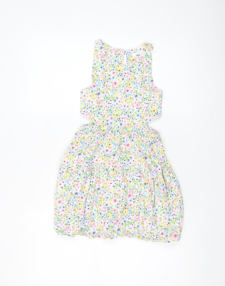 Leigh Tucker Willow Girls Multicoloured Floral Cotton Sleeveless A-Line Dress 8-9 Years