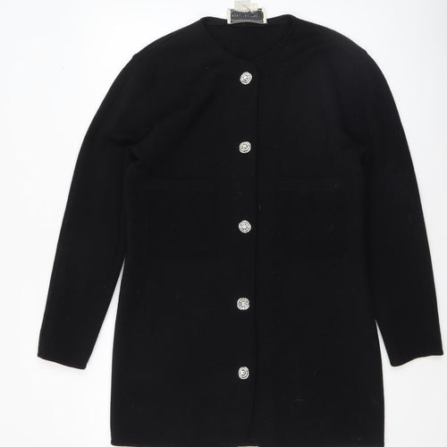 Adrienne Vittadini Women's Black Wool Cardigan L Classic Long Sleeve