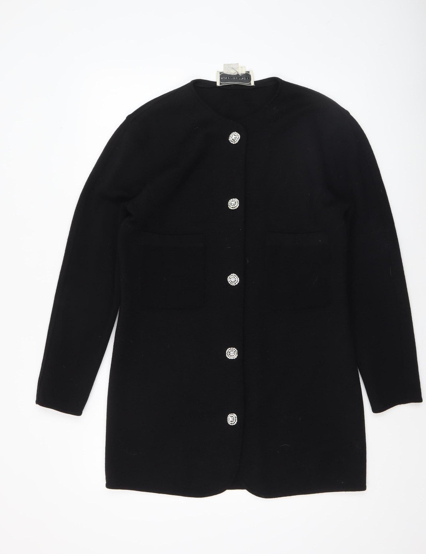 Adrienne Vittadini Women's Black Wool Cardigan L Classic Long Sleeve