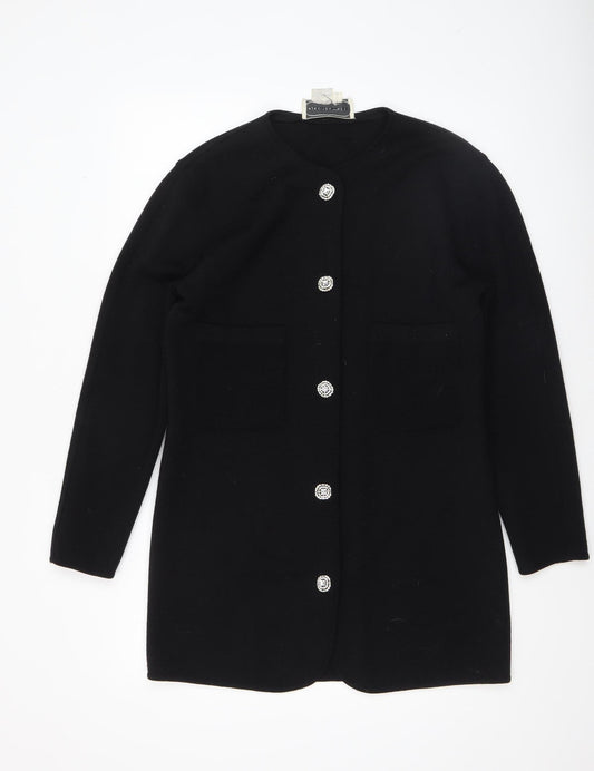 Adrienne Vittadini Women's Black Wool Cardigan L Classic Long Sleeve