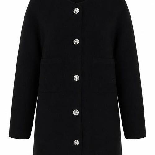 Adrienne Vittadini Women's Black Wool Cardigan L Classic Long Sleeve