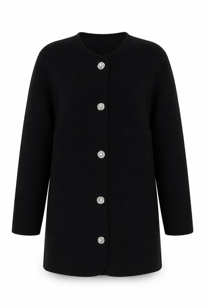 Adrienne Vittadini Women's Black Wool Cardigan L Classic Long Sleeve