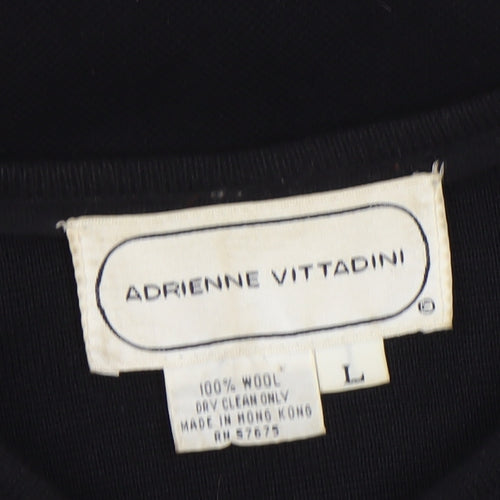 Adrienne Vittadini Women's Black Wool Cardigan L Classic Long Sleeve