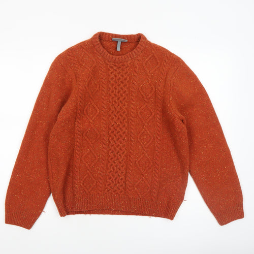 Peter Gribby Women's Orange Lambswool Cable-Knit Jumper L