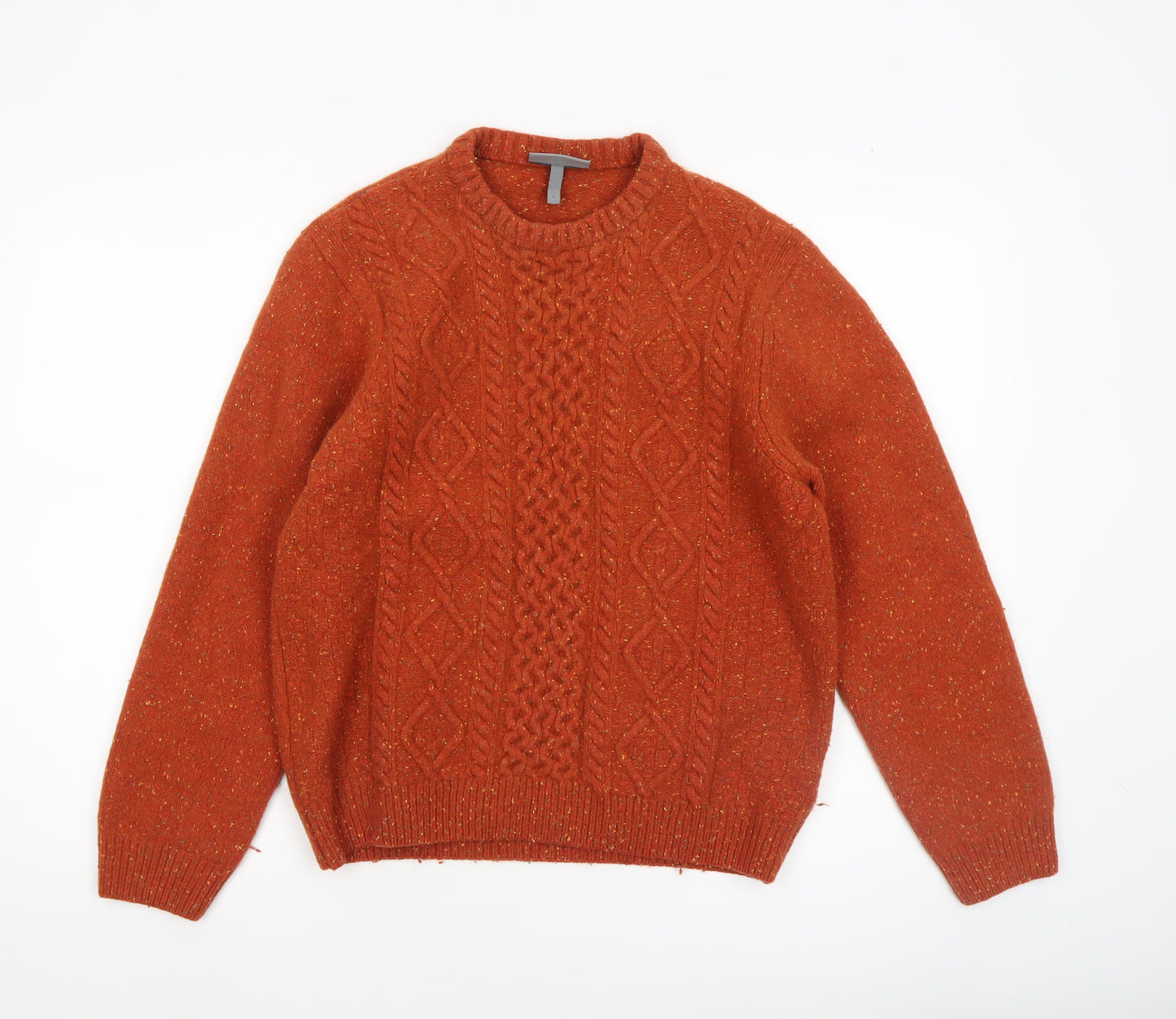 Peter Gribby Women's Orange Lambswool Cable-Knit Jumper L