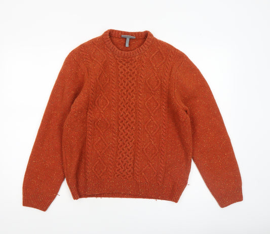 Peter Gribby Women's Orange Lambswool Cable-Knit Jumper L