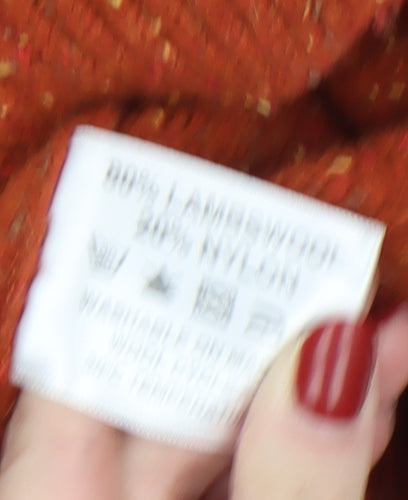 Peter Gribby Women's Orange Lambswool Cable-Knit Jumper L