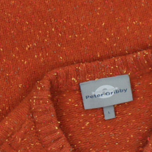 Peter Gribby Women's Orange Lambswool Cable-Knit Jumper L