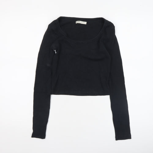 Pull&Bear Womens Black Cropped Long Sleeve Slim Fit Top M
