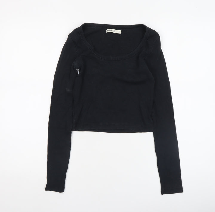 Pull&Bear Womens Black Cropped Long Sleeve Slim Fit Top M