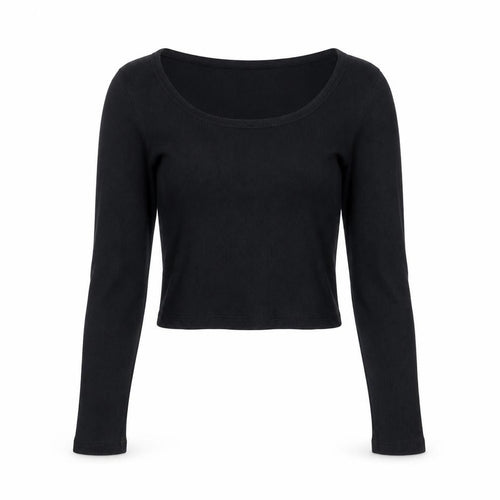 Pull&Bear Womens Black Cropped Long Sleeve Slim Fit Top M