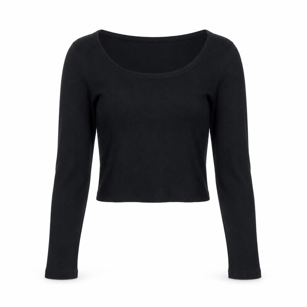 Pull&Bear Womens Black Cropped Long Sleeve Slim Fit Top M