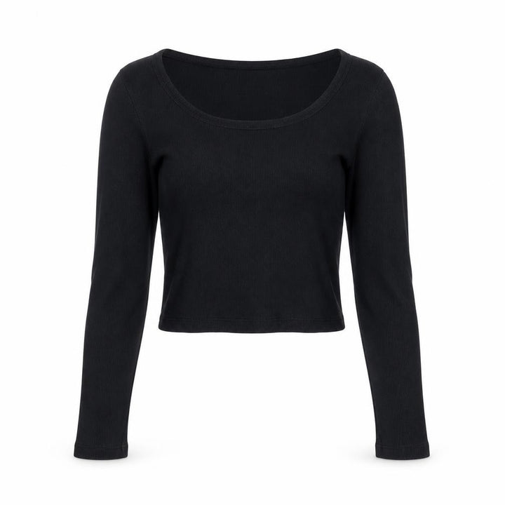 Pull&Bear Womens Black Cropped Long Sleeve Slim Fit Top M