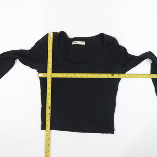 Pull&Bear Womens Black Cropped Long Sleeve Slim Fit Top M