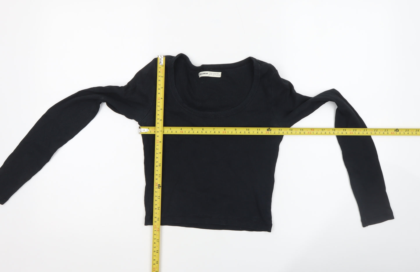 Pull&Bear Womens Black Cropped Long Sleeve Slim Fit Top M