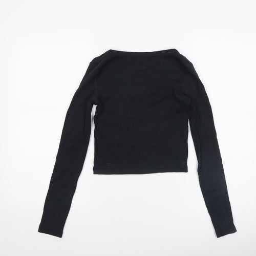 Pull&Bear Womens Black Cropped Long Sleeve Slim Fit Top M