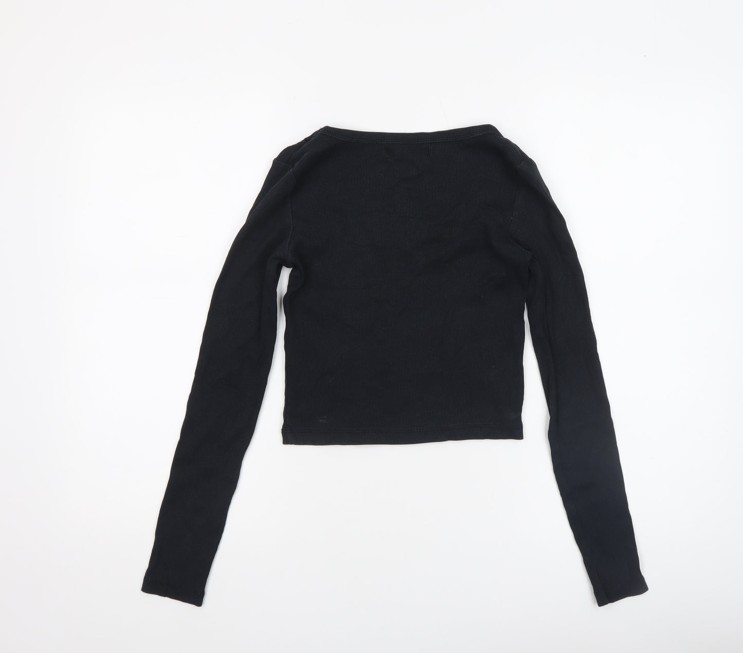Pull&Bear Womens Black Cropped Long Sleeve Slim Fit Top M