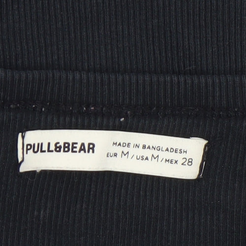 Pull&Bear Womens Black Cropped Long Sleeve Slim Fit Top M