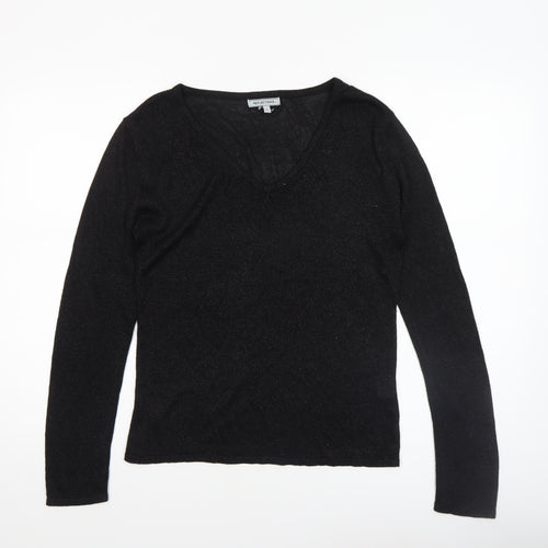 Reflections Womens Black V-Neck Long Sleeve Pullover Jumper Size S