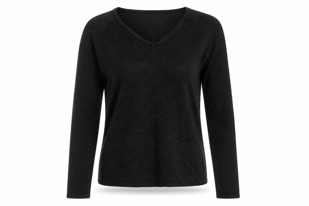 Front view of Reflections women’s black v-neck long sleeve jumper, size S