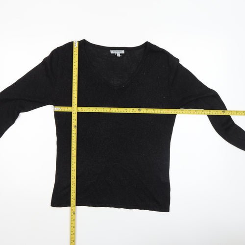 Reflections Womens Black V-Neck Long Sleeve Pullover Jumper Size S