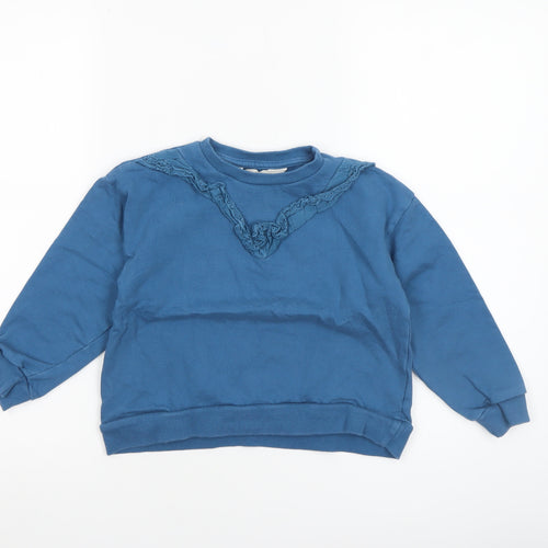 Compañía Fantástica Girls Blue Cotton Ruffle Crew Neck Sweatshirt 6 Years