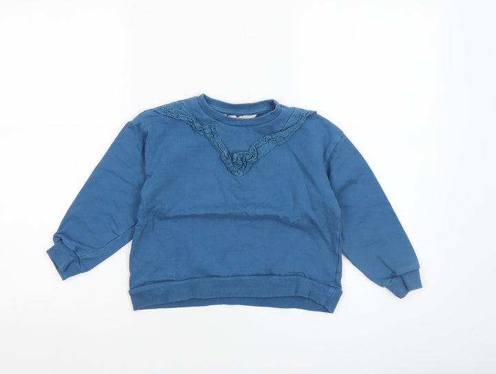 Compañía Fantástica Girls Blue Cotton Ruffle Crew Neck Sweatshirt 6 Years