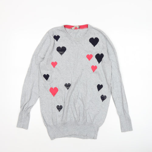 Oasis Women’s Grey Heart Crew Neck Cotton Jumper Size S