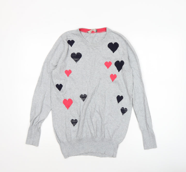 Oasis Women’s Grey Heart Crew Neck Cotton Jumper Size S