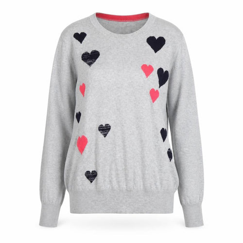 Oasis Women’s Grey Heart Crew Neck Cotton Jumper Size S