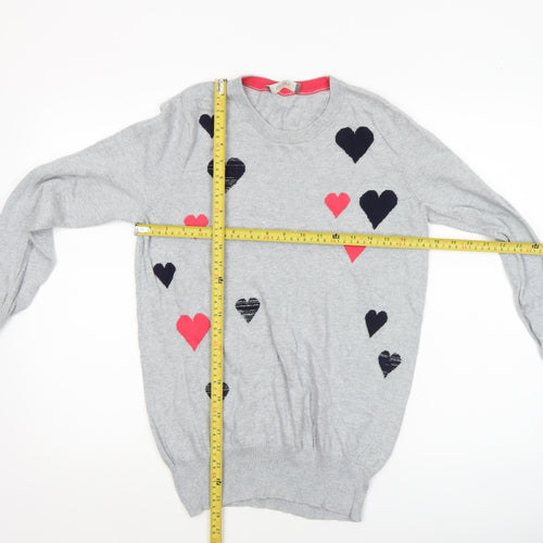 Oasis Women’s Grey Heart Crew Neck Cotton Jumper Size S
