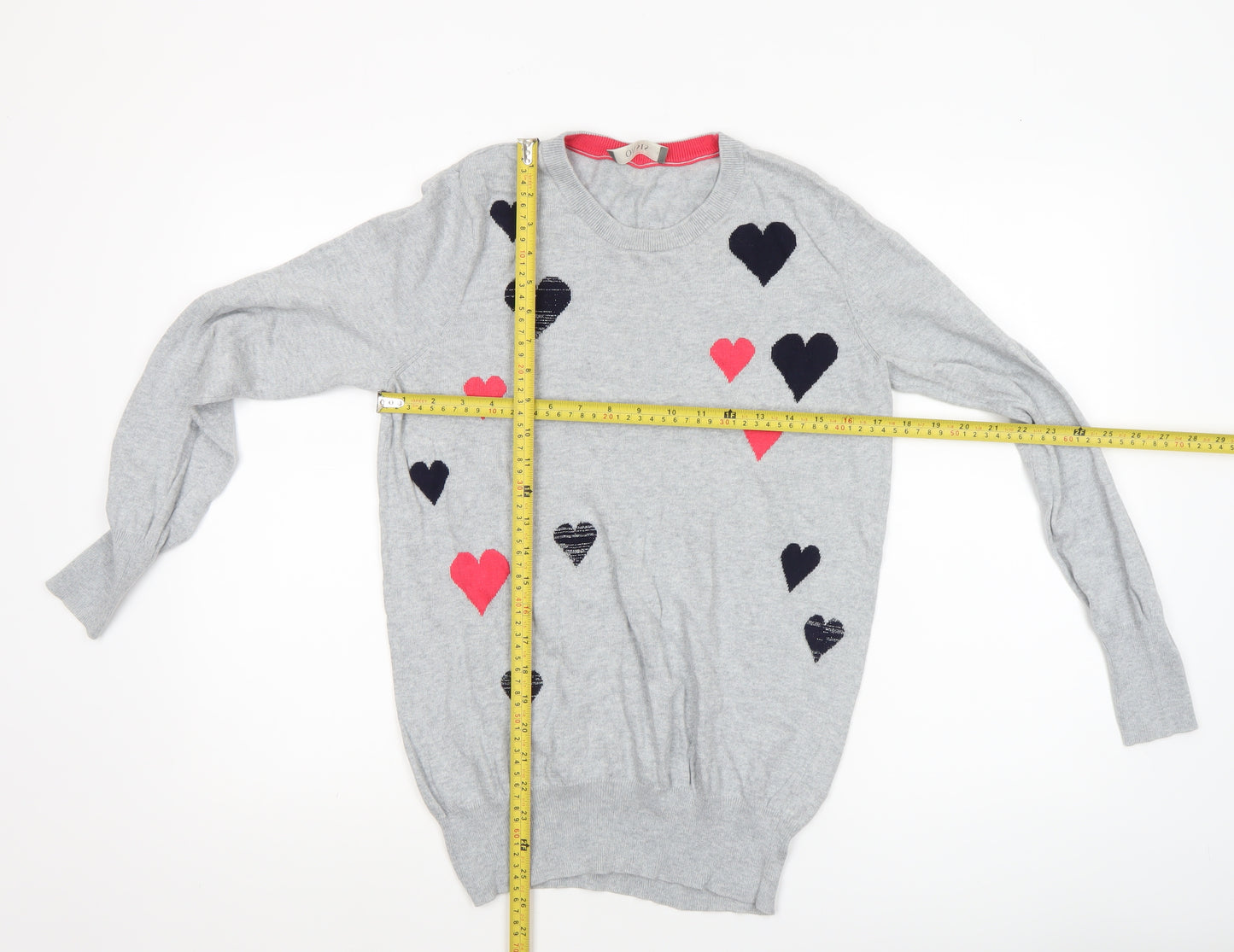 Oasis Women’s Grey Heart Crew Neck Cotton Jumper Size S