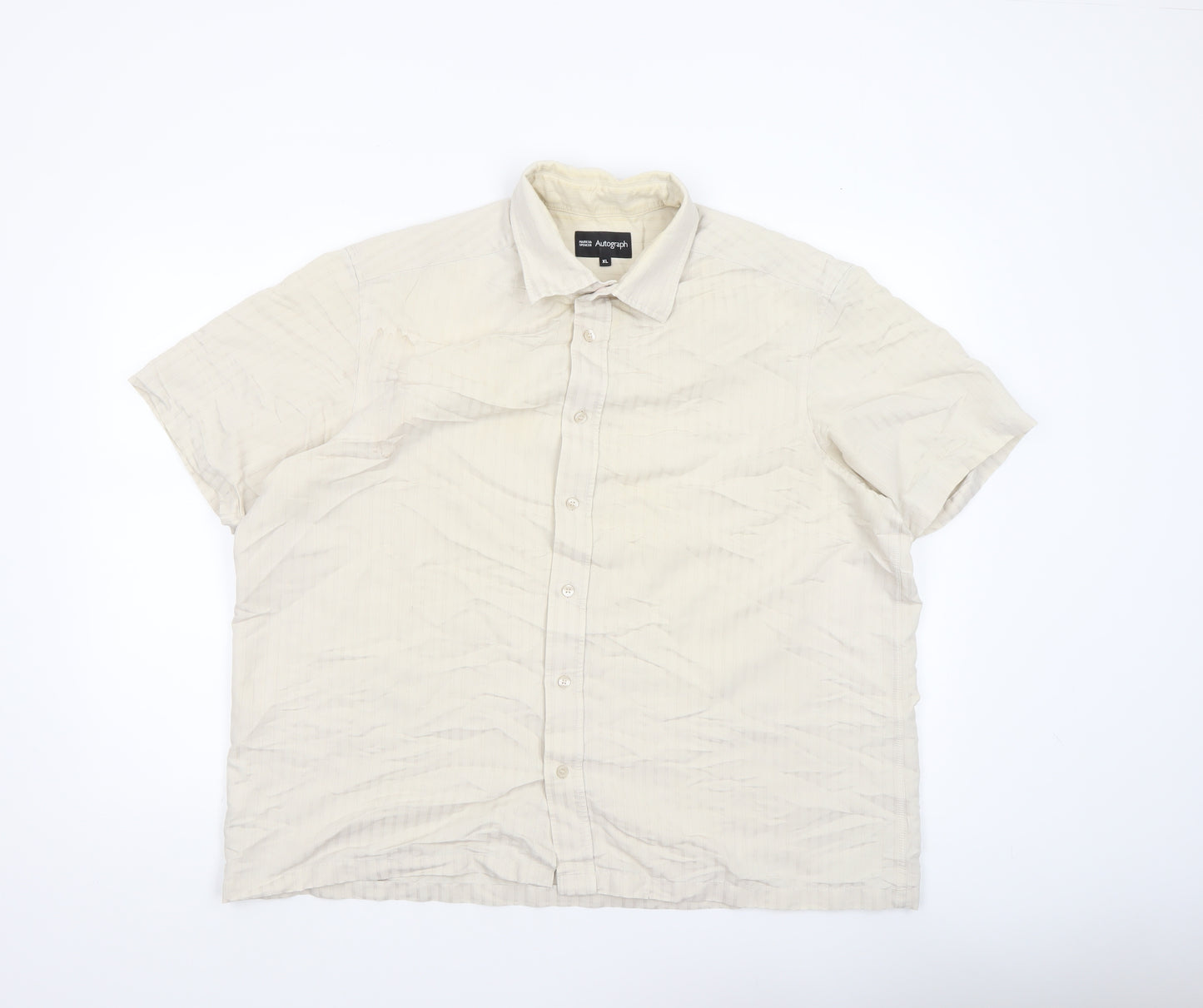 Marks and Spencer Autograph Men's Beige XL Short Sleeve Button-Up Shirt