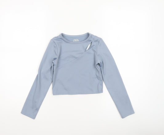 Zara Girls Blue Long Sleeve Cut Out Cropped Top Size 8-9 Years