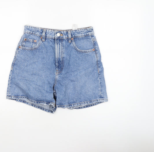 Zara Womens Blue Denim High Waist Mom Shorts Size 8