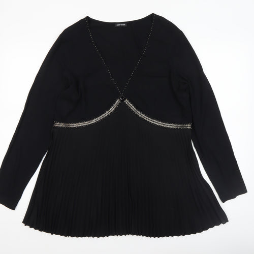 Gerry Weber Women Black Beaded Pleated Tunic Blouse Size 16