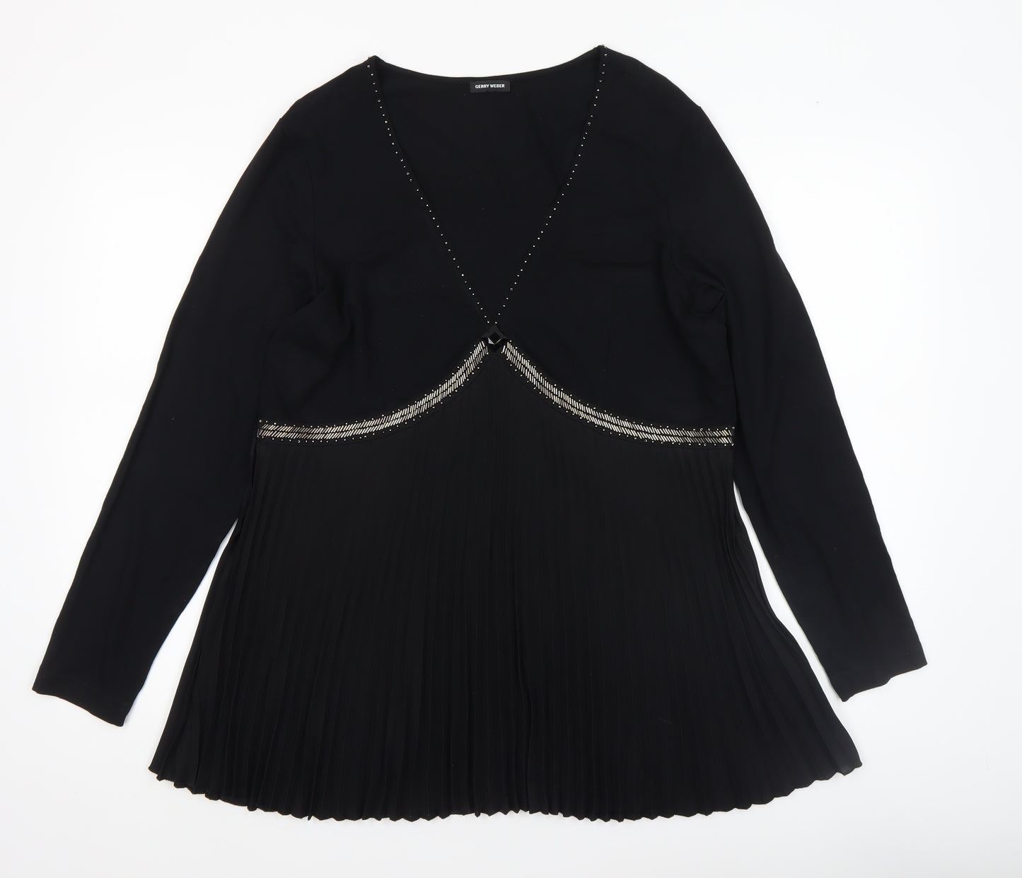 Gerry Weber Women Black Beaded Pleated Tunic Blouse Size 16