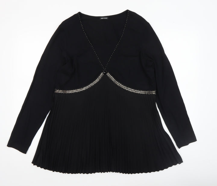 Gerry Weber Women Black Beaded Pleated Tunic Blouse Size 16