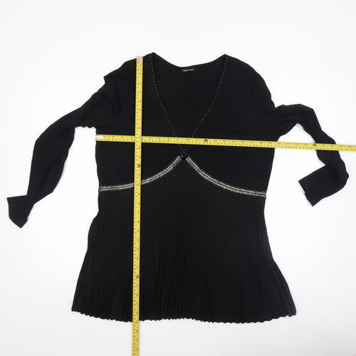 Gerry Weber Women Black Beaded Pleated Tunic Blouse Size 16